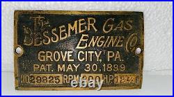 12 1/2 HP BESSEMER Brass Tag Name Plate Oilfield Gas Engine Hit Miss
