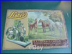 1900 LISTER Hit Miss Engines Tin Litho Illus Sign Horses Canada Rare UK Green