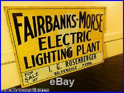 1920 FAIRBANKS MORSE HIT & MISS ENGINE ELECTRIC LIGHTING PLANT EMBOSSED TIN SIGN