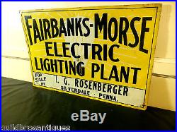 1920 FAIRBANKS MORSE HIT & MISS ENGINE ELECTRIC LIGHTING PLANT EMBOSSED TIN SIGN