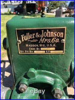 1 1/2 Hp Fuller & Johnson Hit Miss Gas Engine With Pull Cart Runs Nice