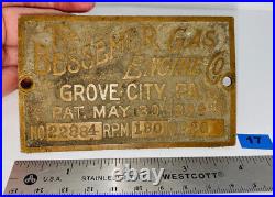 20 HP BESSEMER Brass Tag Name Plate Hit Miss Gas Engine Oilfield