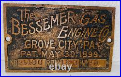 20 HP BESSEMER Brass Tag Name Plate Oilfield Gas Engine Hit Miss