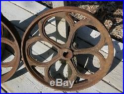 2 Antique Ornate Cast Iron Wheels Industrial Hit Miss Engine Farm Cart Steampunk