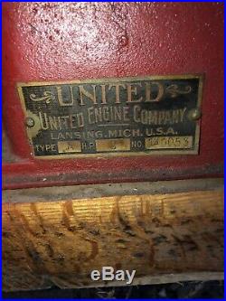 2 Hp United Hit Miss Gas Engine With Pull Cart Runs Nice