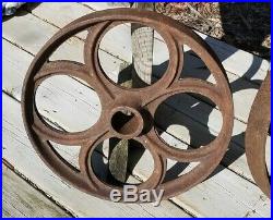2 Lg 14 1/2 Antique Cast Iron Wheels Industrial Steampunk Hit Miss Engine Cart