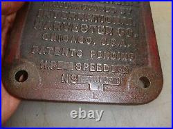 3hp IHC FAMOUS VERTICAL NAME PLATE Hit & Miss Engine Part No GA1577