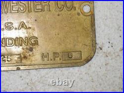 6 HP IHC International Famous Name Tag ID Plate Hit Miss Gas Engine