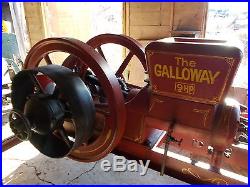 9 HP Galloway Hit And Miss Antique Gas Engine on Cart with Factory Clutch Pulley