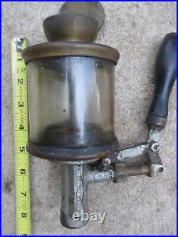 Antique Vintage Brass Oiler Nathan Ny Side Pump Wood Handle Hit Miss Engine
