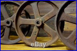 Antique cast iron wheels set of 4 railroad cart hit miss engine industrial table