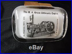 BEST c. 1900 M. A. GREEN AUTOMATIC ENGINE STEAM Glass Paperweight Hit Miss