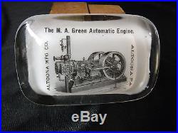 BEST c. 1900 M. A. GREEN AUTOMATIC ENGINE STEAM Glass Paperweight Hit Miss