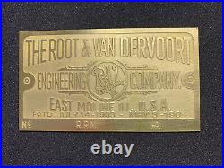 Brand New Root & Vandervoort Antique Hit And Miss Engine Brass Data Tag