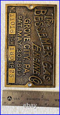 Brass Tag for 25HP BESSEMER Oilfield Engine Name Plate Hit Miss