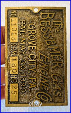 Brass Tag for 25HP BESSEMER Oilfield Engine Name Plate Hit Miss