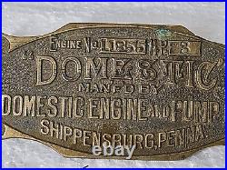 Early ORIGINAL Brass Name Plate for a 3 HP Domestic type A hit & miss engine