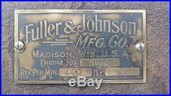 Fuller & Johnson 7hp Vintage Stationary Hit Miss Throttle Governed Engine