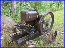 GREAT RUNNING 1 1/2HP JOHN DEERE HIT & MISS GAS ENGINE ON CART (WITH VIDEO) L@@K