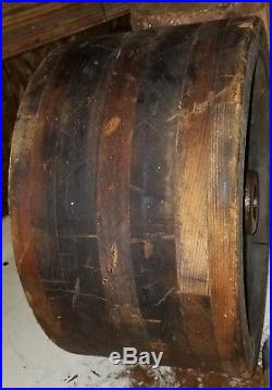 HUGE! FLAT BELT PULLEY WHEEL hit & miss steam engine industrial steampunk wood