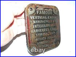 IHC FAMOUS TITAN Vertical 3hp NAME SERIAL TAG Crankcase Cover Hit Miss Engine