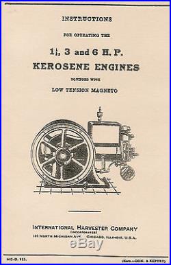 International IH M 1.5 3 6 hp Low Tension Gas Engine Motor Book Manual Hit Miss