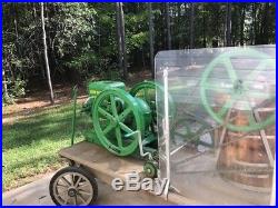 John Deere Hit & Miss antique engine with twin Ice Cream Churns on a wagon