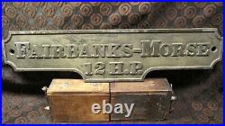 Massive 12 H. P. Fairbanks Morse Hit + Miss Gas Engine Tag or Plaque 1890's