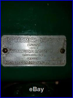McCormick Deering 1 1/2 Horsepower Hit And Miss Antique Engine with Pump Jack