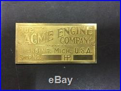 NEW Acme Etched Brass Tag Antique Gas Engine Hit Miss
