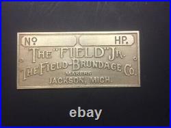 NEW Field Jr Brundage Etched Brass Tag Antique Gas Engine Hit Miss
