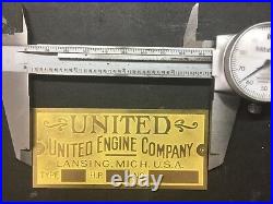 NEW United Etched Brass Tag Antique Hit Miss Gas Engine