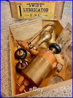 NOS NIB Antique Vintage Brass SWIFT LUBRICATOR Gas Engine Steam Oiler Hit Miss