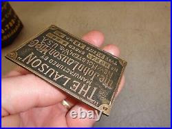 ORIGINAL CAST BRASS NAME TAG for a 3hp JOHN LAUSON TYPE F Hit & Miss Gas Engine