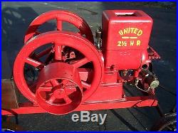 Old 2 1/2hp UNITED Hit Miss Gas Engine Motor Pulley Cart Ignitor Oiler Steam WOW