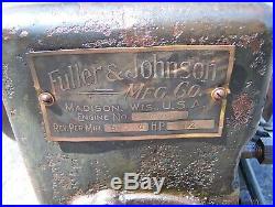 Original FULLER JOHNSON 1 1/2hp N Hit Miss Gas Engine Sub Base Wico EK Magneto