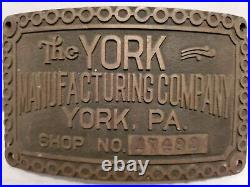 The York Manufacturing Co. Brass Tag Name Plate Antique Vintage Hit Miss Engine
