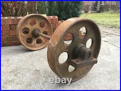 Vintage Cast Iron Industrial Factory Cart Wheel Axle Bracket Set Hit Miss Engine