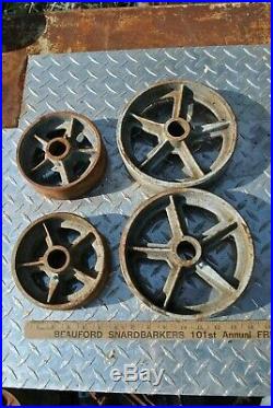 Vintage Heavy Spoked Cast Wheels Hit Miss Gas Engine Steam Industrial Cart